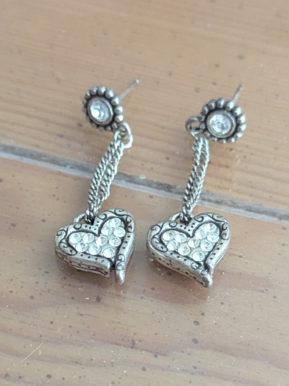 Brighton Silver Heart Drop Earrings with Crystal Accents